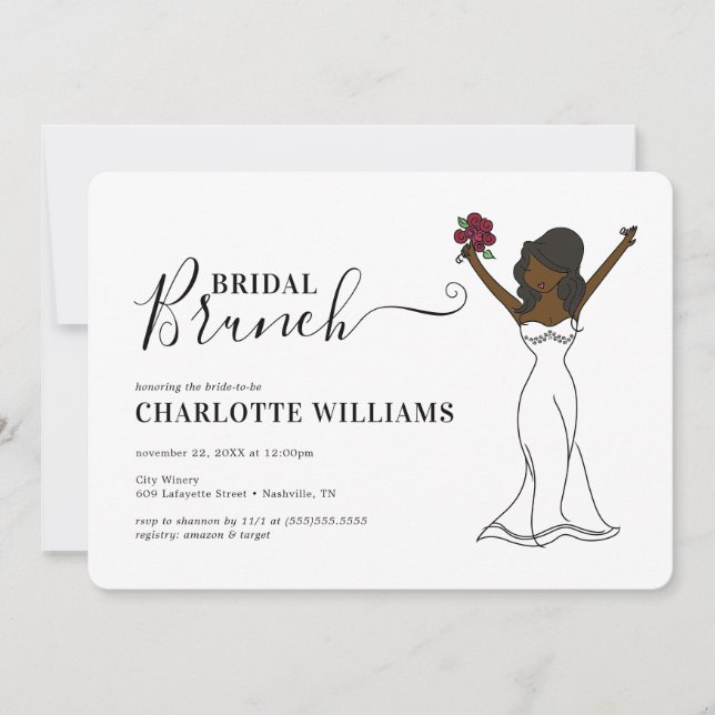 Customizable Avatar Bridal Brunch | Long Hair Invitation (Front)