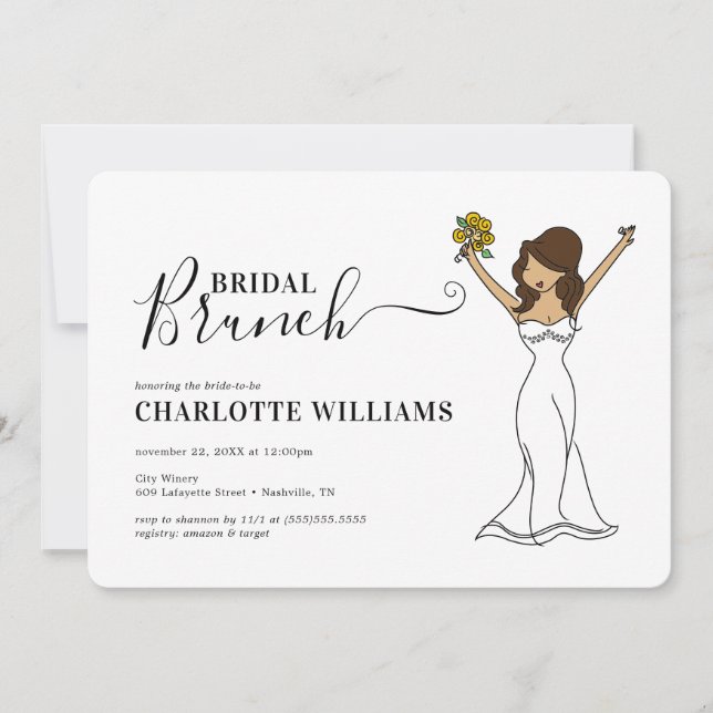 Customizable Avatar Bridal Brunch | Long Hair Invitation (Front)