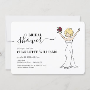 Customizable Avatar Bridal Shower   Curly Hair Invitation