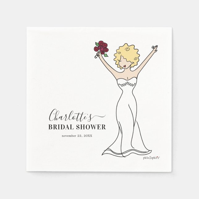 Customizable Avatar Bridal Shower | Curly Hair Napkin (Front)