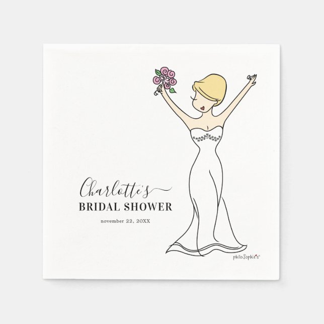 Customizable Avatar Bridal Shower | Short Hair Napkin (Front)