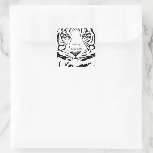 Customizable B&W Line Art Tiger Grey Eyes Square Sticker