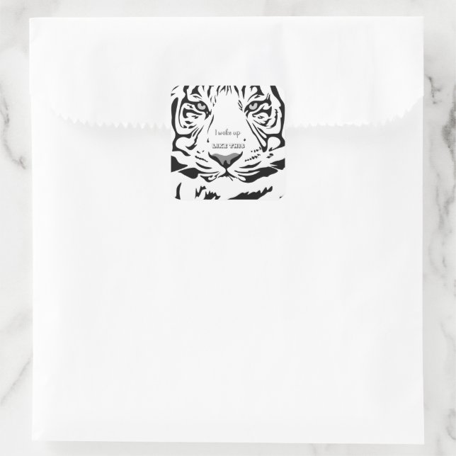 Customizable B&W Line Art Tiger Grey Eyes Square Sticker (Bag)