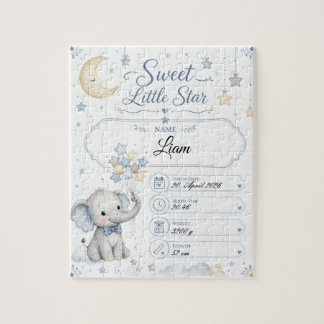 Customizable Baby Birth Chart with Elephant Jigsaw Puzzle