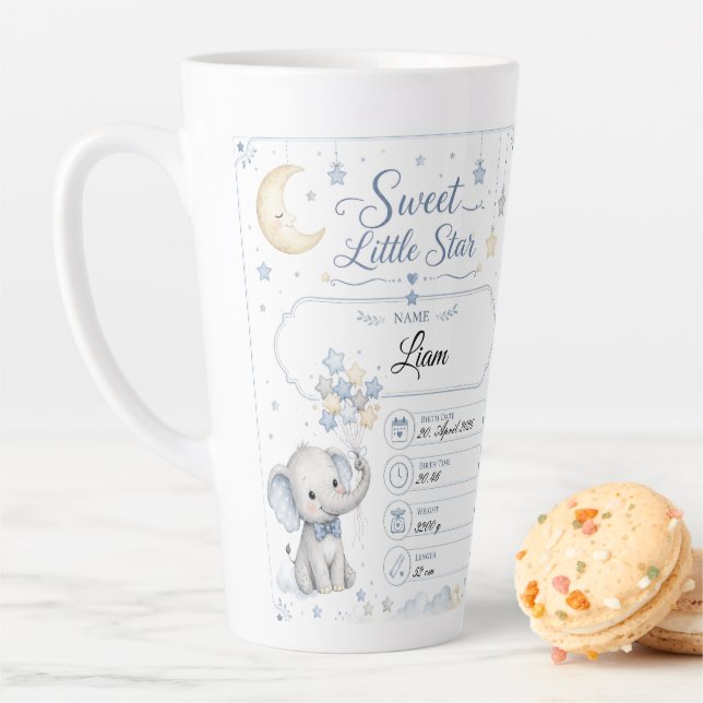 Customizable Baby Birth Chart with Elephant Latte Mug (In Situ)