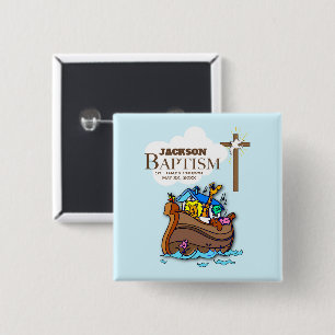 Customizable, Baby Boy Baptism Noah's Ark 2 Inch Square Button
