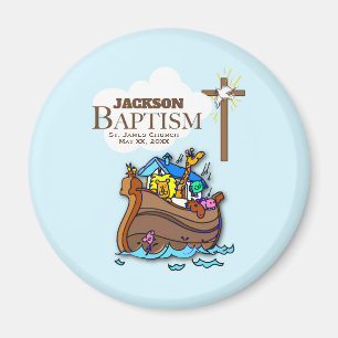 Customizable, Baby Boy Baptism Noah's Ark Magnet