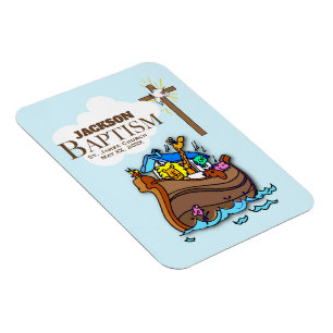 Customizable, Baby Boy Baptism Noah's Ark Magnet