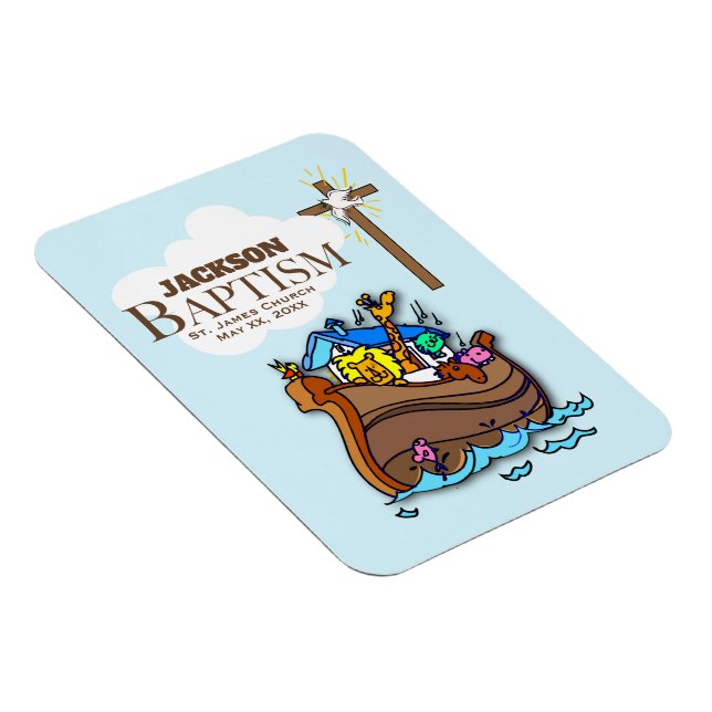 Customizable, Baby Boy Baptism Noah's Ark Magnet (Right Side)
