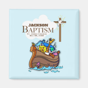Customizable, Baby Boy Baptism Noah's Ark Magnet
