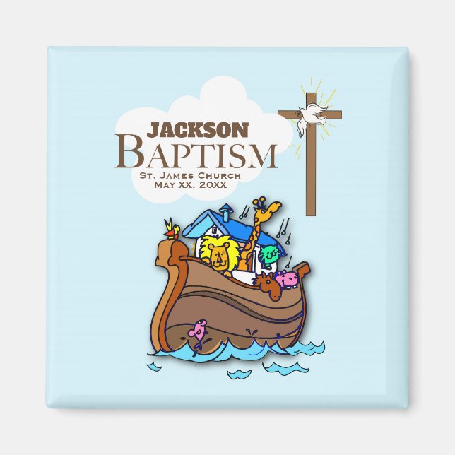 Customizable, Baby Boy Baptism Noah's Ark Magnet (Front)