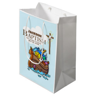 Customizable, Baby Boy Baptism Noah's Ark Medium Gift Bag