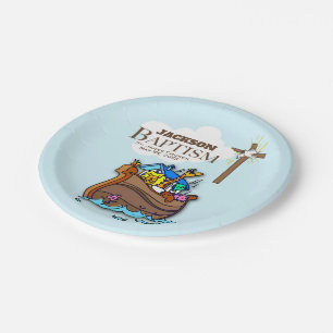 Customizable, Baby Boy Baptism Noah's Ark Paper Plate