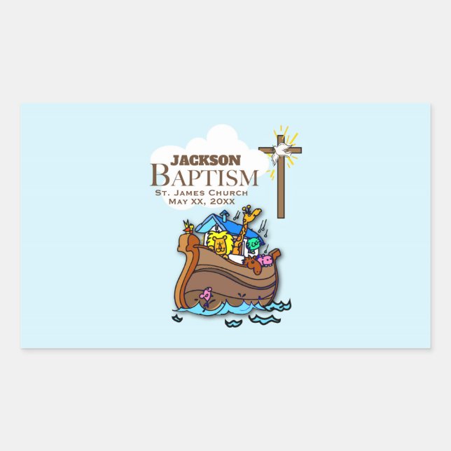 Customizable, Baby Boy Baptism Noah's Ark Sticker (Front)