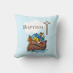Customizable, Baby Boy Baptism Noah's Ark Throw Pillow