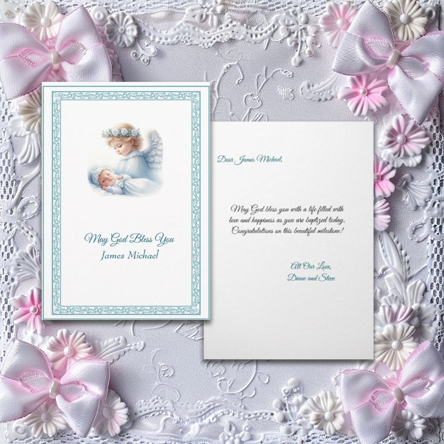 Customizable Baby Boy Baptism With Angel Card (Creator Uploaded)