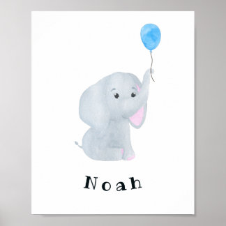 Customizable Baby Boy Elephant Nursery Wall Art