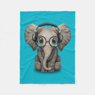 Customizable Baby Elephant Dj with Headphones Fleece Blanket