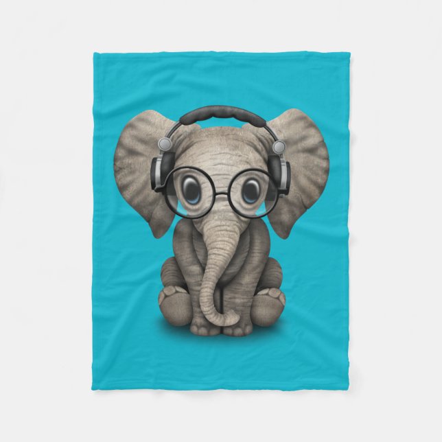 Customizable Baby Elephant Dj with Headphones Fleece Blanket (Front)