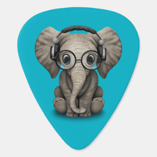Customizable Baby Elephant Dj with Headphones Guitar Pick
