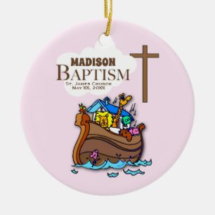 Customizable, Baby Girl Baptism Noah's Ark Ceramic Ornament