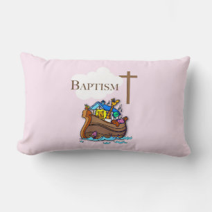 Customizable, Baby Girl Baptism Noah's Ark Lumbar Pillow