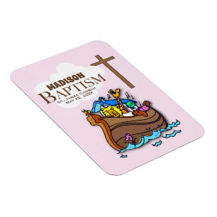 Customizable, Baby Girl Baptism Noah's Ark Magnet