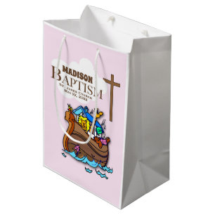 Customizable, Baby Girl Baptism Noah's Ark Medium Gift Bag