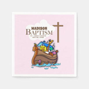 Customizable, Baby Girl Baptism Noah's Ark Napkin