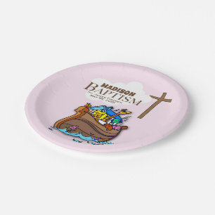 Customizable, Baby Girl Baptism Noah's Ark Paper Plate
