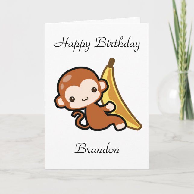 Customizable Baby Monkey Whit A Banana Birthday Card (Front)