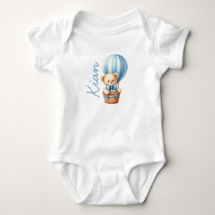 Customizable baby name teddy bear in air balloon bodysuit