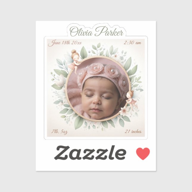 Customizable Baby Photo Sticker with Fairy Frame (Sheet)