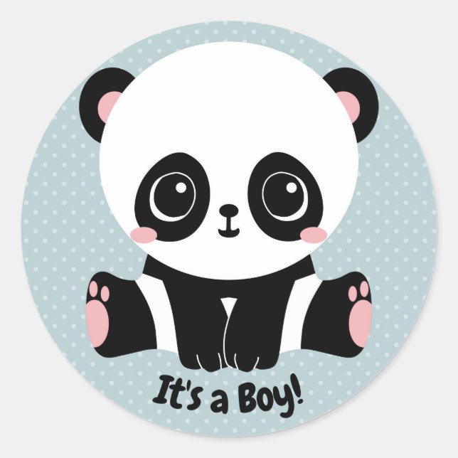 Customizable Baby Shower Panda It's a Boy Stickers (Front)