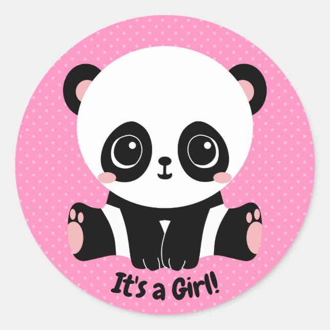 Customizable Baby Shower Panda It's a Girl Sticker (Front)