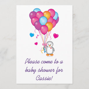 Customizable Baby Shower Penguin with Balloons Invitation