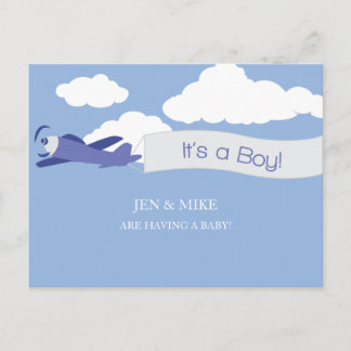 Customizable Baby Shower Postcard - Clouds (Boy)