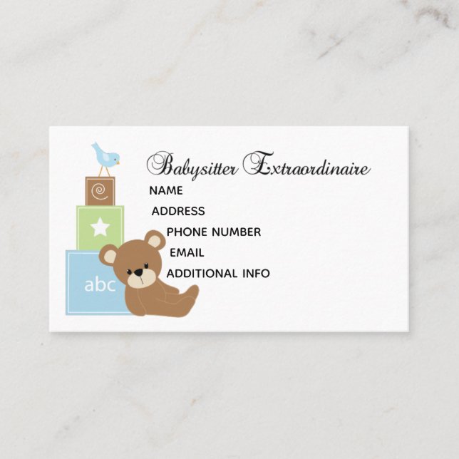 Customizable Baby Sitter business card (Front)