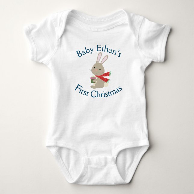 Customizable Baby's First Christmas Bunny Baby Bodysuit (Front)