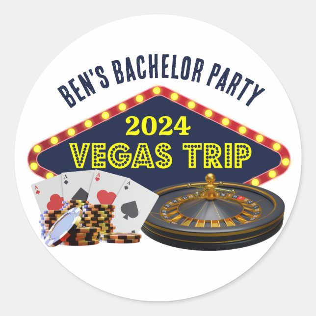 Customizable Bachelor Party Las Vegas Trip Casino Classic Round Sticker (Front)