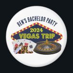 Customizable Bachelor Party Las Vegas Trip Casino Magnet<br><div class="desc">Customize your own bachelor party trip magnets for a Las Vegas getaway. A cool personalized magnet featuring gambling casino staples such as a deck of cards,  poker chips,  and roulette wheel with Vegas Trip in yellow script. Fun gambler keepsake favour for your groomsmen and best man.</div>