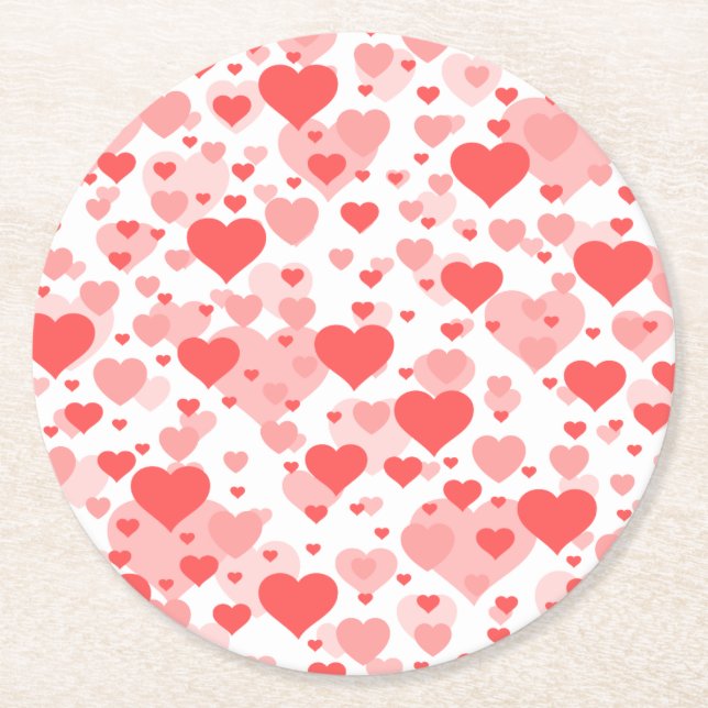 Customizable Background Colour for Hearts Round Paper Coaster (Front)