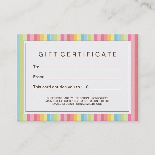 Customizable Bakery Gift Certificate (Front)