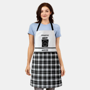 Customizable Bakery logo Name Black & White Plaid  Apron
