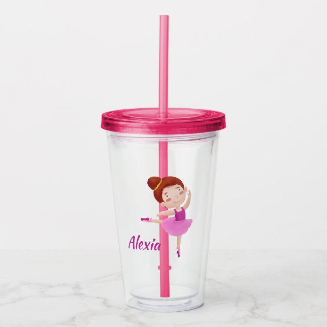 Customizable Ballet Mug with Name - Cute Ballerina Acrylic Tumbler (Front)