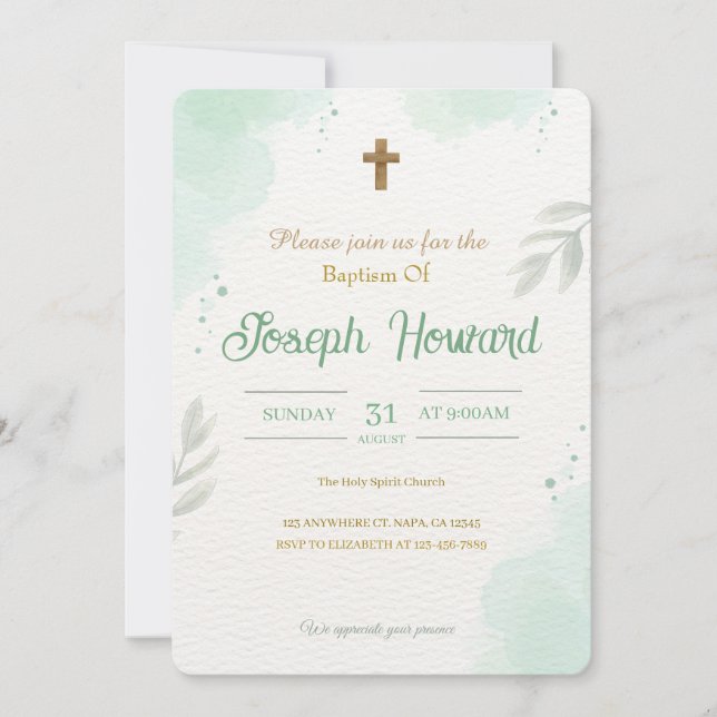 Customizable Baptism Invitation Card for Boys (Front)