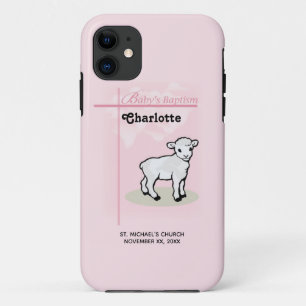 Customizable, Baptism, Pink, Girl, Lamb iPhone 11 Case