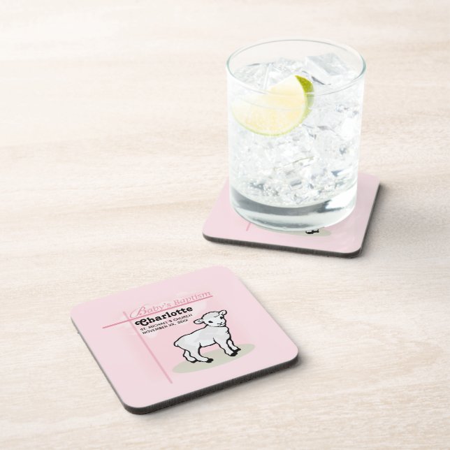 Customizable, Baptism, Pink, Girl, Lamb Coaster (Right Side)