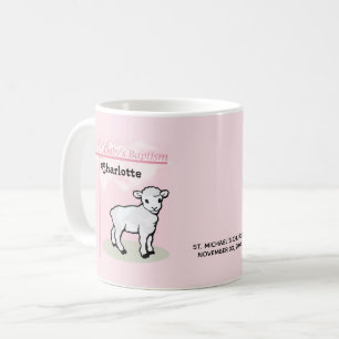 Customizable, Baptism, Pink, Girl, Lamb Coffee Mug