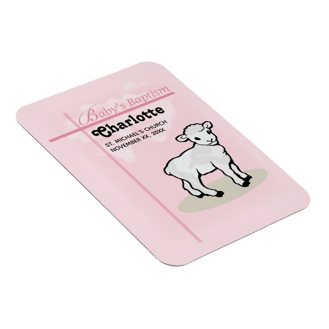 Customizable, Baptism, Pink, Girl, Lamb Magnet (Right Side)